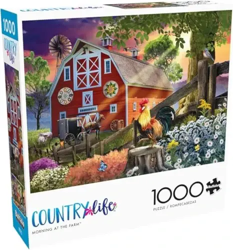 Buffalo Games - Tom Wood - Morning at The Farm - 1000 Piece Jigsaw Puzzle for Adults -Challenging Puzzle Perfect for Game Nights - Finished Size is 26.75 x 19.75 - BUFFALO