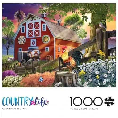 Buffalo Games - Tom Wood - Çiftlikte Sabah - Yetişkinler için 1000 Parçalı Yapboz - Oyun Geceleri için Mükemmel Zorlu Yapboz - Tamamlanmış Boyut 26,75 x 19,75 - 3