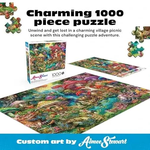 Buffalo Games - 1000 Piece Jigsaw Puzzle Aimee Stewart Merry Mushroom Village Picnic, Made in USA, Premium Recycled Board, Full-Color Poster, Giftable - BUFFALO (1)