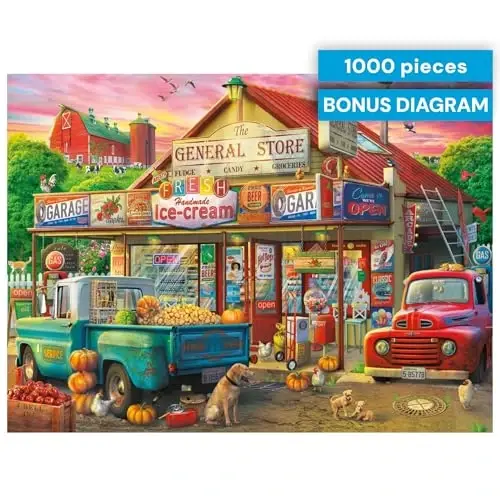 Buffalo Games - Country Store - 1000 Piece Jigsaw Puzzle for Adults | Made in USA, Recycled Board, Finished Size 26.75 x 19.75 in, Includes Poster, Giftable, Frameable Art - 3