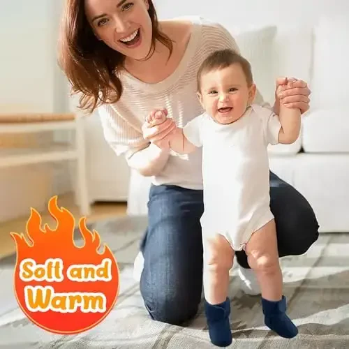 Bufims Baby Fleece Booties Newborn Unisex Booties Non-Slip Newborn Infant First Walkers Warm Shoes House Slippers for Baby Boys & Baby Girls Toddlers 