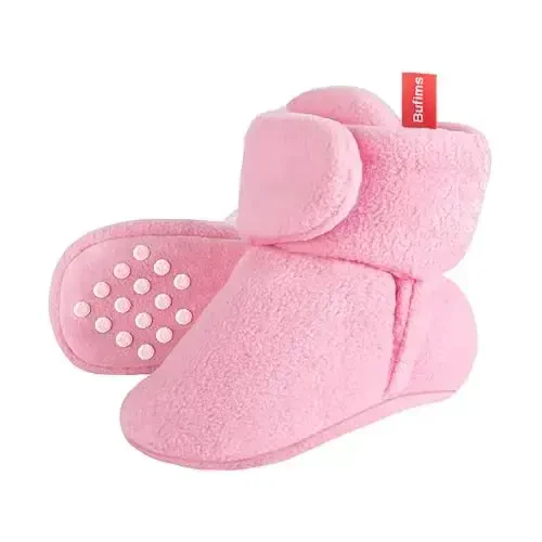 Bufims Baby Fleece Booties Newborn Unisex Booties Non-Slip Newborn Infant First Walkers Warm Shoes House Slippers for Baby Boys & Baby Girls Toddlers - BUFIMS (1)