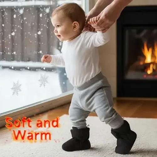 Bufims Baby Fleece Booties Newborn Unisex Booties Non-Slip Newborn Infant First Walkers Warm Shoes House Slippers for Baby Boys & Baby Girls Toddlers - 7
