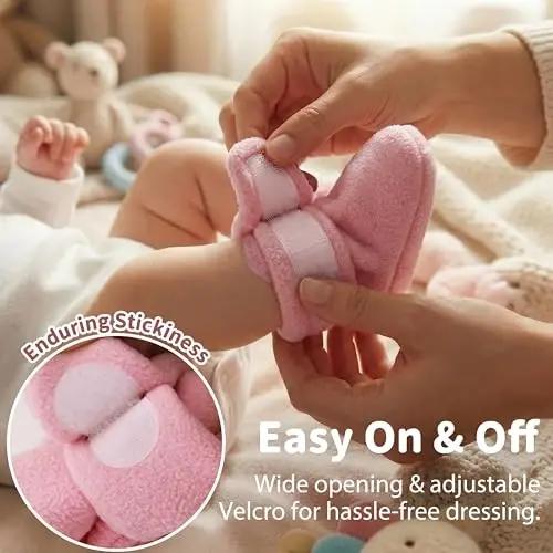 Bufims Baby Fleece Booties Newborn Unisex Booties Non-Slip Newborn Infant First Walkers Warm Shoes House Slippers for Baby Boys & Baby Girls Toddlers - 4