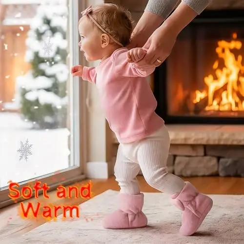 Bufims Baby Fleece Booties Newborn Unisex Booties Non-Slip Newborn Infant First Walkers Warm Shoes House Slippers for Baby Boys & Baby Girls Toddlers - 5