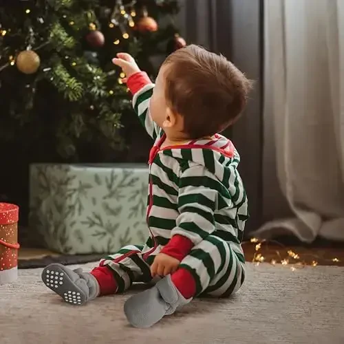 Bufims Baby Fleece Booties Yangi tug'ilgan chaqaloqlar uchun uniseks etiklar, sirpanmaydigan yangi tug'ilgan chaqaloqlar uchun birinchi qadamlar, iliq poyabzal, o'g'il va qiz bolalar uchun uy shippaklari - 6