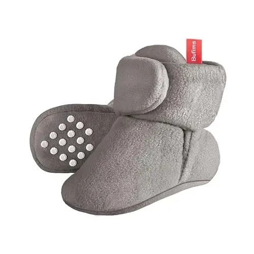 Bufims Baby Fleece Booties Yangi tug'ilgan chaqaloqlar uchun uniseks etiklar, sirpanmaydigan yangi tug'ilgan chaqaloqlar uchun birinchi qadamlar, iliq poyabzal, o'g'il va qiz bolalar uchun uy shippaklari - 1