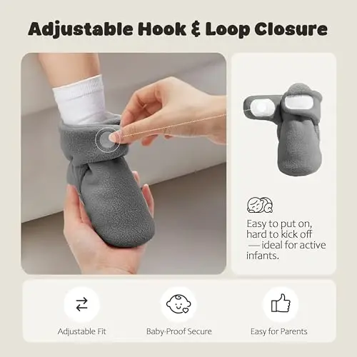 Bufims Baby Fleece Booties Yangi tug'ilgan chaqaloqlar uchun uniseks etiklar, sirpanmaydigan yangi tug'ilgan chaqaloqlar uchun birinchi qadamlar, iliq poyabzal, o'g'il va qiz bolalar uchun uy shippaklari - 3