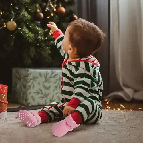 Bufims Baby Fleece Booties Yangi tug'ilgan chaqaloqlar uchun unisex etiklar Sirpanmaydigan yangi tug'ilgan chaqaloqlar uchun birinchi qadamlar Issiq poyabzal Uy shippaklari o'g'il bolalar va qizlar uchun - 6