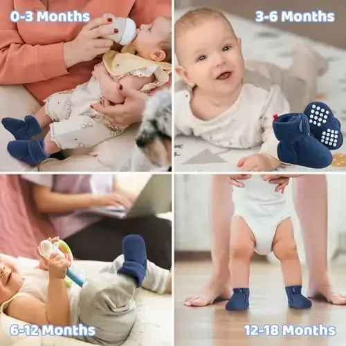 Bufims Baby Fleece Booties Newborn Unisex Booties Non-Slip Newborn Infant First Walkers Warm Shoes House Slippers for Baby Boys & Baby Girls Toddlers - BUFIMS (1)
