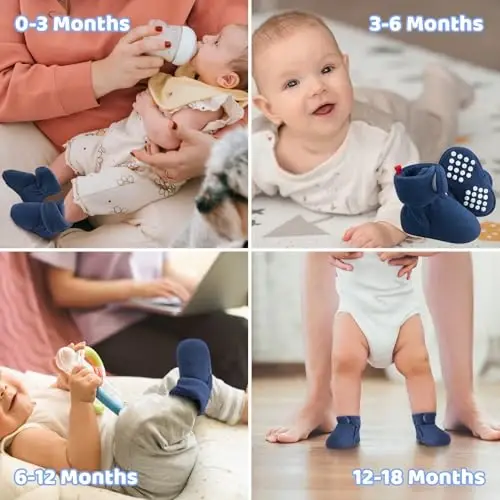 Bufims Baby Fleece Booties Newborn Unisex Booties Non-Slip Newborn Infant First Walkers Warm Shoes House Slippers for Baby Boys & Baby Girls Toddlers - BUFIMS (1)
