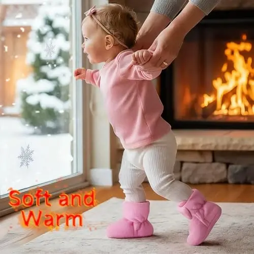 Bufims Baby Fleece Booties Newborn Unisex Booties Non-Slip Newborn Infant First Walkers Warm Shoes House Slippers for Baby Boys & Baby Girls Toddlers - 7