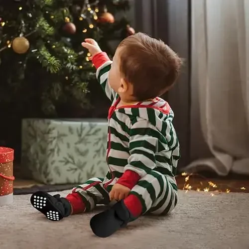 Bufims Baby Fleece Booties Newborn Unisex Booties Non-Slip Newborn Infant First Walkers Warm Shoes House Slippers for Baby Boys & Baby Girls Toddlers - 6