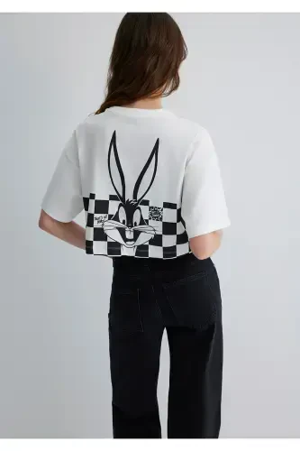 Bugs Bunny Printed White T-Shirt Crop Top - 1