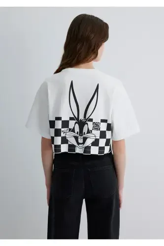 Bugs Bunny Printed White T-Shirt Crop Top - 4