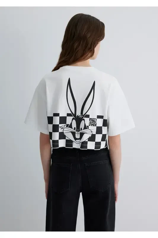 Bugs Bunny Printed White T-Shirt Crop Top - 4