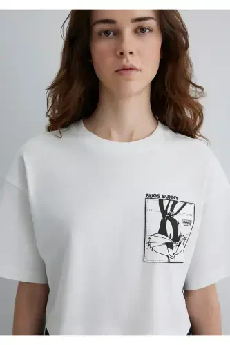 Bugs Bunny Printed White T-Shirt Crop Top - 5