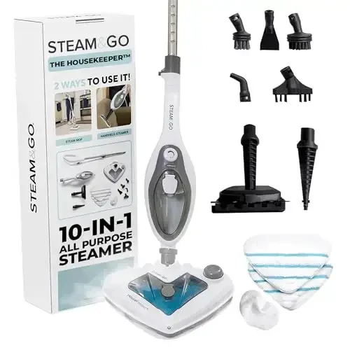 Steam and Go 10-in-1 Steam Mop - Multi-Functional Floor Steamer for Home Use w/Detergent Chamber, Detachable Handle & Handheld Steam Cleaner for Tile, Grout, Hardwood, Upholstery, Carpets & Furniture - STEAM AND GO
