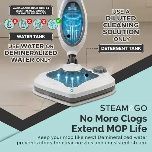 Steam and Go 10-in-1 Steam Mop - Multi-Functional Floor Steamer for Home Use w/Detergent Chamber, Detachable Handle & Handheld Cleaner for Tile, Grout, Hardwood, Upholstery, Carpets & Furniture - 3
