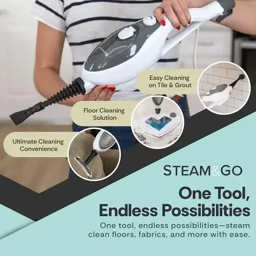 Steam and Go 10-in-1 Steam Mop - Multi-Functional Floor Steamer for Home Use w/Detergent Chamber, Detachable Handle & Handheld Cleaner for Tile, Grout, Hardwood, Upholstery, Carpets & Furniture - 4