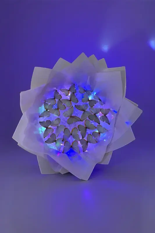 Букет с фиолетовыми бабочками с LED-подсветкой Подарок на День Святого Валентина День Рождения День Матери Искусственный цветок Невянущий для мамы - 2