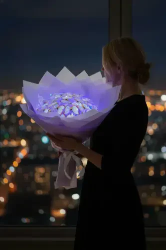 Букет с фиолетовыми бабочками с LED-подсветкой Подарок на День Святого Валентина День Рождения День Матери Искусственный цветок Невянущий для мамы - 3