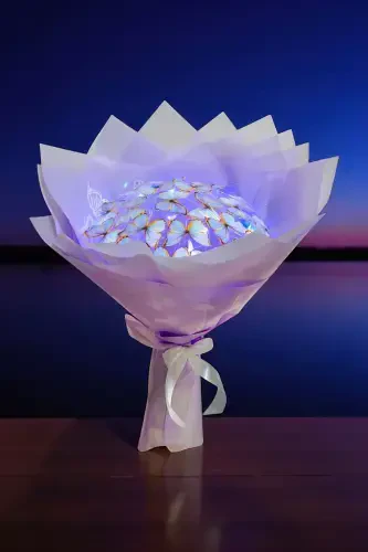 Букет с фиолетовыми бабочками с LED-подсветкой Подарок на День Святого Валентина День Рождения День Матери Искусственный цветок Невянущий для мамы - 4