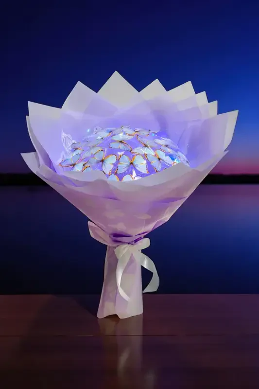 Букет с фиолетовыми бабочками с LED-подсветкой Подарок на День Святого Валентина День Рождения День Матери Искусственный цветок Невянущий для мамы - 4