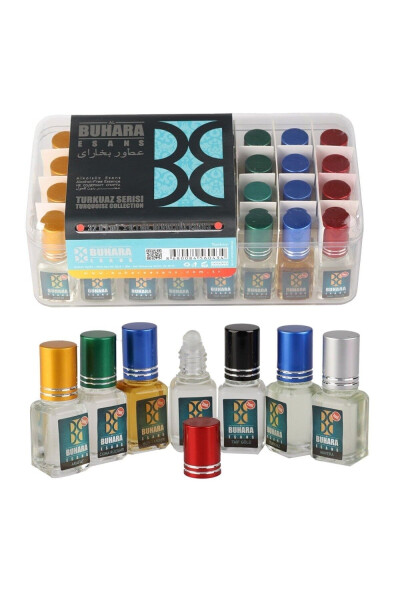 Bukhara Alcohol-Free Essence - Turquoise Series 7 Ml - Pilgrimage and Umrah Gift - 32 Pieces - 1 Box - 1