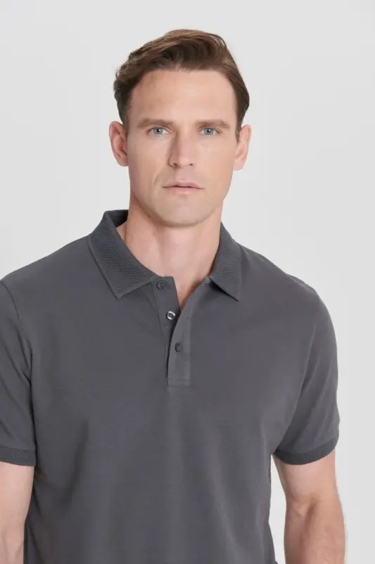 Buklamaydigan pike polo yoqali erkaklar antraseyt tishirti - antraseyt - 5