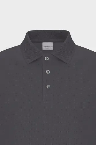 Buklamaydigan pike polo yoqali erkaklar antraseyt tishirti - antraseyt - 8
