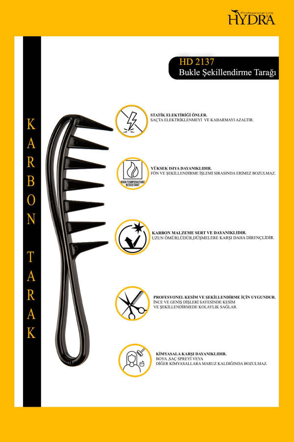 Bukle Tarağı Hd-2137 - Kıvırcık Saçlar Ve Dalgalı Saçlar , Karbon Gövdeli - 2