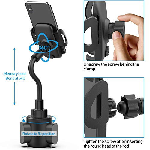 Phone Holders for Your Car, Cup Holder Phone Mount, Universal Adjustable Gooseneck Cup Holder Cradle Car Mount for iPhone 16/15/14/13/12/11/Pro Max/X/Xs/XsMax/8/8Plus,Samsung,Huawei,LG, Sony(Black) - 4