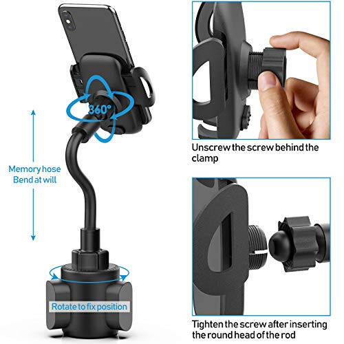 Phone Holders for Your Car, Cup Holder Phone Mount, Universal Adjustable Gooseneck Cup Holder Cradle Car Mount for iPhone 16/15/14/13/12/11/Pro Max/X/Xs/XsMax/8/8Plus,Samsung,Huawei,LG, Sony(Black) - 4