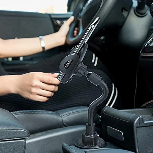 Phone Holders for Your Car, Cup Holder Phone Mount, Universal Adjustable Gooseneck Cup Holder Cradle Car Mount for iPhone 16/15/14/13/12/11/Pro Max/X/Xs/XsMax/8/8Plus,Samsung,Huawei,LG, Sony(Black) - 6