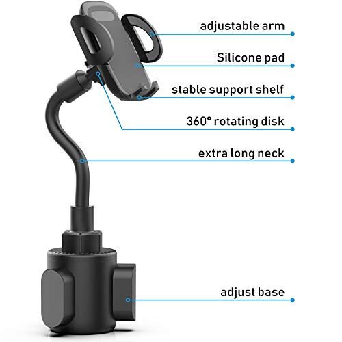 Phone Holders for Your Car, Cup Holder Phone Mount, Universal Adjustable Gooseneck Cup Holder Cradle Car Mount for iPhone 16/15/14/13/12/11/Pro Max/X/Xs/XsMax/8/8Plus,Samsung,Huawei,LG, Sony(Black) - 3