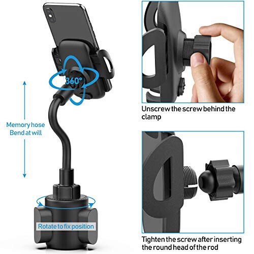 Phone Holders for Your Car, Cup Holder Phone Mount, Universal Adjustable Gooseneck Cup Holder Cradle Car Mount for iPhone 16/15/14/13/12/11/Pro Max/X/Xs/XsMax/8/8Plus,Samsung,Huawei,LG, Sony(Black) - 4