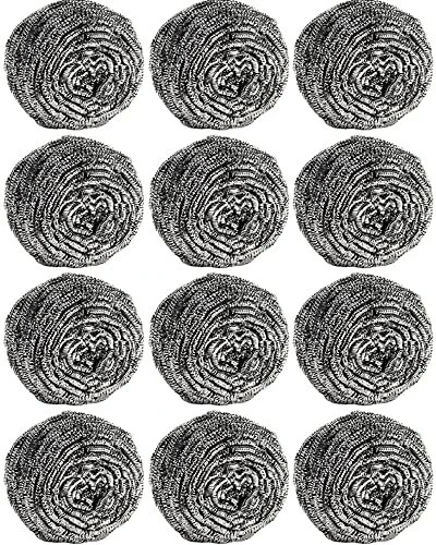 12Pcs Steel Wool Scrubber Pads for Cleaning Dishes, Pans, Pots, Ovens, Grills, Sinks - Stainless Steel Scrubbers for Kitchen, 12 Pack - Carrie Joe