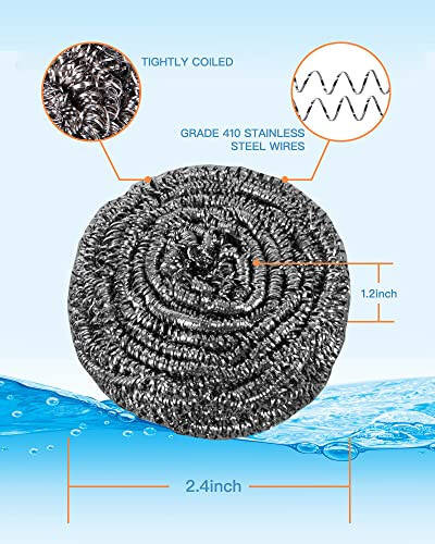 12Pcs Steel Wool Scrubber Pads for Cleaning Dishes, Pans, Pots, Ovens, Grills, Sinks - Stainless Steel Scrubbers for Kitchen, 12 Pack - 2