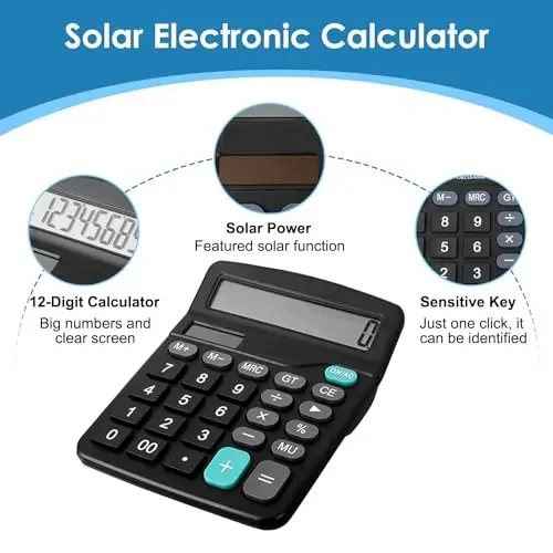 Bulexy 8 Pack Office Calculators Desktop, 12-Digit Solar Basic Desktop Calculator Dual Power Electronic Calculators with Large LCD Display Big Button for Office Home and School - 2
