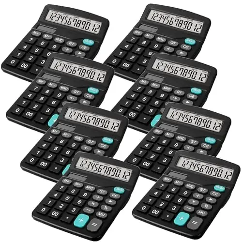 Bulexy 8 Pack Office Kalkulyatorlari Desktop, 12-Digit Solar Asosiy Desktop Kalkulyatori Dual Power Elektron Kalkulyatorlari Katta LCD Displey Ofis Uy va Maktab uchun Katta Tugma bilan - 1
