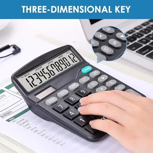 Bulexy 8 Pack Office Kalkulyatorlari Desktop, 12-Digit Solar Asosiy Desktop Kalkulyatori Dual Power Elektron Kalkulyatorlari Katta LCD Displey Ofis Uy va Maktab uchun Katta Tugma bilan - 4