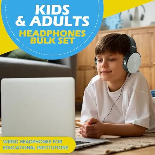 5 Pack Bulk Wired On-Ear Leather Headphones with 3.5mm Connector, Round Metal Housing, Multi - 5