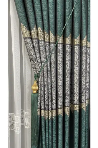 Bulletin Board Background Curtain Emerald Green Gray Single Wing Closely Pleated Jacquard Shiny Patterned 80 X 280-Emerald Green 911 - 3