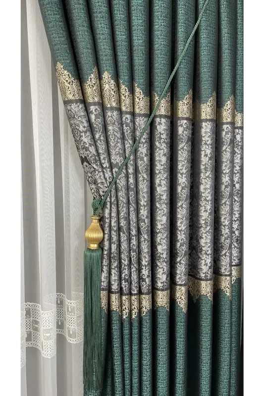 Bulletin Board Background Curtain Emerald Green Gray Single Wing Closely Pleated Jacquard Shiny Patterned 80 X 280-Emerald Green 911 - 3