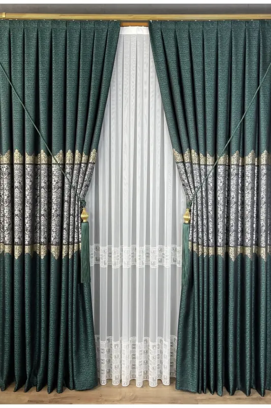 Bulletin Board Background Curtain Emerald Green Gray Single Wing Closely Pleated Jacquard Shiny Patterned 80 X 280-Emerald Green 911 - 5