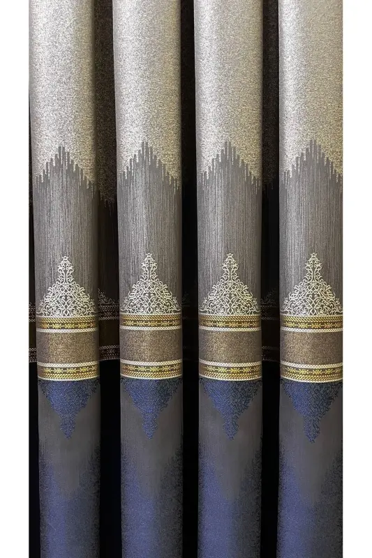 Bulletin Board Background Curtain Gray Navy Blue (Single Panel)-Gray Navy Blue - 1