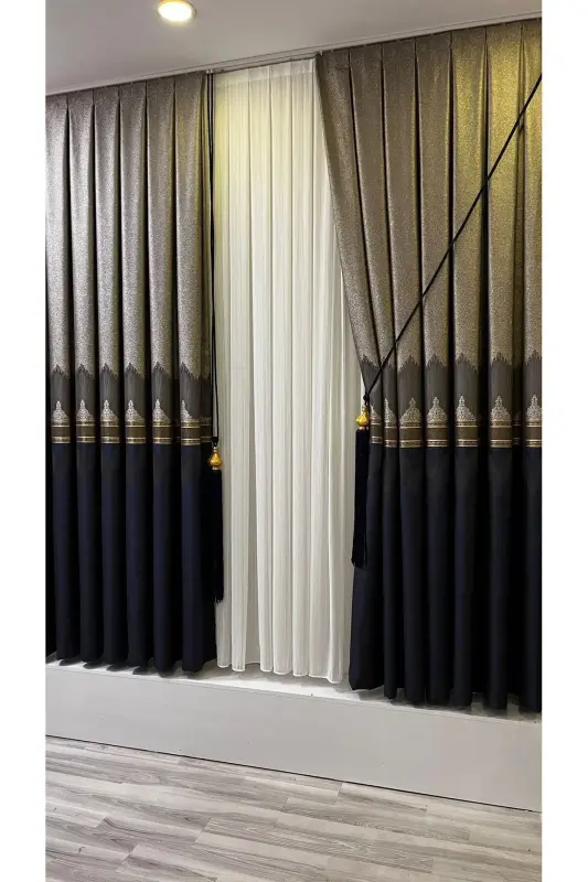 Bulletin Board Background Curtain Gray Navy Blue (Single Panel)-Gray Navy Blue - 4