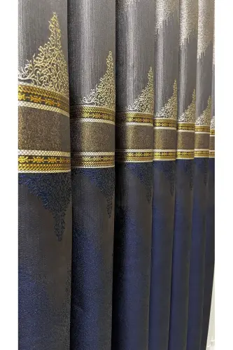 Bulletin Board Background Curtain Gray Navy Blue (Single Panel)-Gray Navy Blue - 5