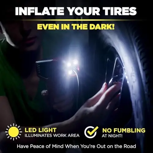 Bullseye Pro Automatic Digital Tire Inflator 150 PSI Max w/Gauge Display Screen & Pre-Set Pressure in KPA, PSI, BAR, kg/cm, Built-in LED Lights, Rechargeable, Air Compressor, Car Tire Pump Set of 2 - 5